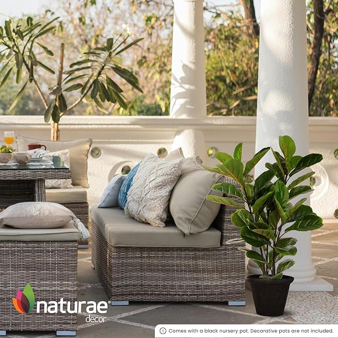 Naturae Decor Artificial Fiddle Leaf Fig Tree - 35-inch Ficus Lyrata Tall Faux Plant in a Black Pot - Realistic, Color Lock, Durable - Indoor or Outdoor Use - Modern Decoration for Home or Office