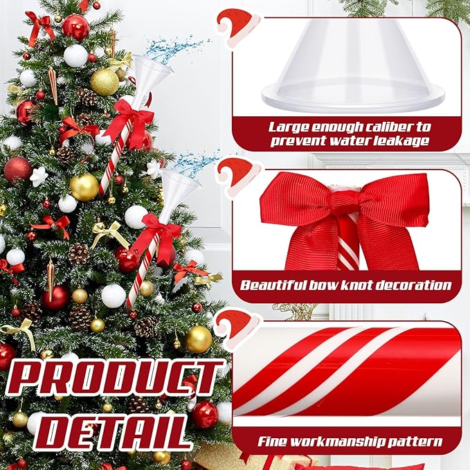 2 Pcs 40 Inch Plastic Christmas Tree Watering Funnel Red and White Striped Christmas Tree Watering System Longer Spout Xmas Device for Indoor and Outdoor Plants