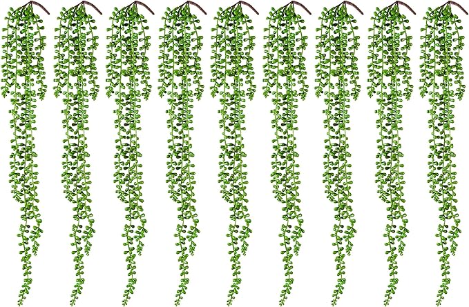 9PCS Artificial Succulents Hanging Plants,27.5 Inch Fake String of Pearls Greenery Plants 5 Branches for Fall Home Garden Office Party Balcony Wall Indoor Outdoor Autumn Decoration