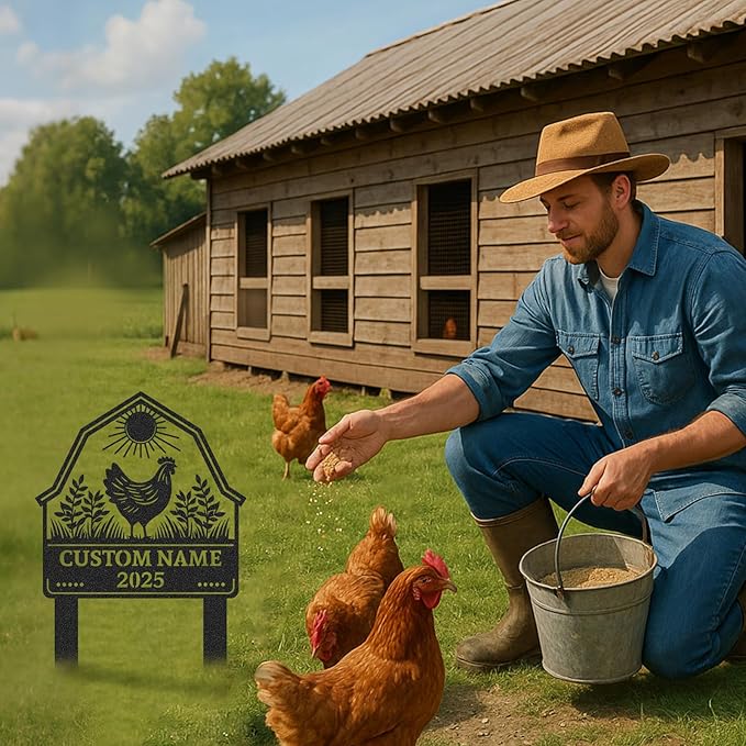 Personalized Metal Chicken Coop Sign, Custom Name Chicken Coop Signs for Outside, Decorative Garden Stakes, Metal Yard Art, Backyard Farmhouse Decor, Chicken Gifts for Women Man Color10