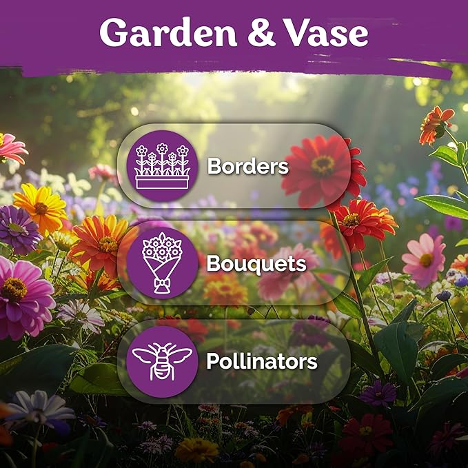 KVITER 550 Crazy Blend Zinnia Seeds for 2025 (Zinnia Elegans) – Double Zinnia Seed Mix, Heirloom Pollinator Magnet – Ideal Flower Seeds for Planting in Cutting Garden, Borders, Containers