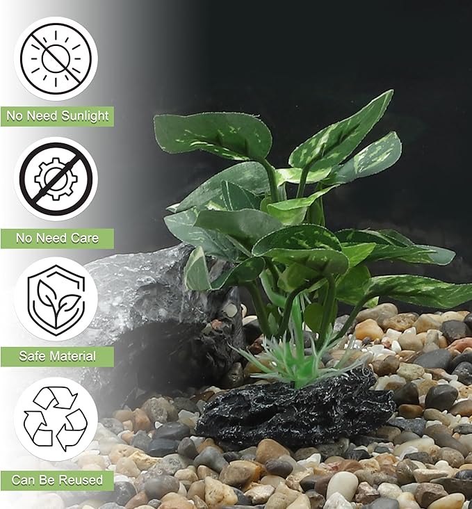 Aquarium Plastic Plants, Silk Aquarium Plants, Silk Plants for Betta Fish Tank, Plant Decor for Aquarium, Dark Green, Pointed Leaves, 4.7" Tall