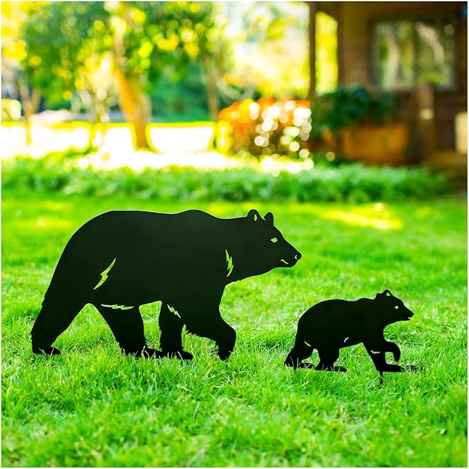 Bear Metal Garden Stakes Decorative Bear Gifts for Women/Men Bear Lovers Gifts,Black Bear Silhouette Statues for Yard Art,Outdoor Decor,Outside,Patio,Lawn Ornaments,Garden Decorations