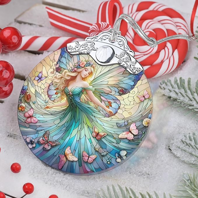 Stained Glass Hanging Decor - Fairy Christmas Ornament - Gifts for Friends, Sisters