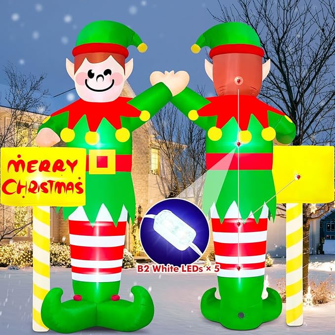 Danxilu 14 FT Giant Christmas Inflatables Elf Outdoor Decorations, Huge Elf Inflatable Built-in LED Lights Christmas Blow Up Yard Decorations Waterproof Outside Decor for Xmas Holiday Lawn