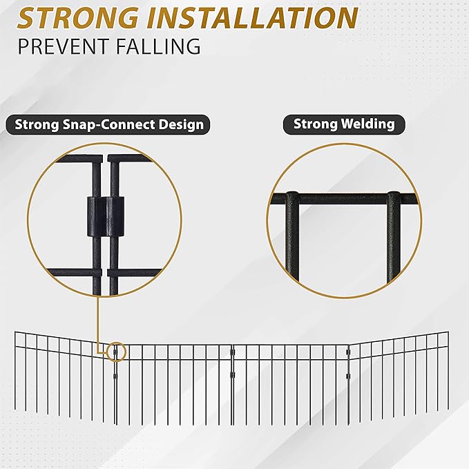 15 Pack - 17"x12" Animal Barrier Fence, 21Ft(L) No Dig Fence for Dogs with Strong Snap Connect, 4 Gauge Black Powder Coated Steel, Dog Rabbits Fence Barrier for Outdoor Landscaped Yard