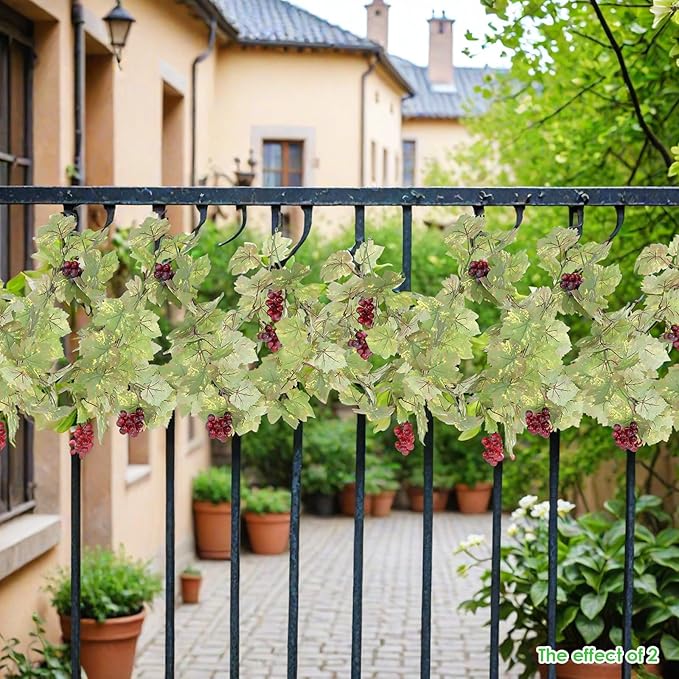 Artificial Grape Vine Leaf Garland Plant with 5 Strings Grapes, 6.5ft Artificial Fake Grape Vines Fake Greenery for Wedding Party Home Indoor Outdoors Decoration (2, Summer Leaf Garland)