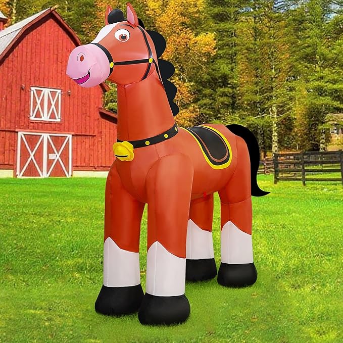Lulu Home 6.2FT Giant Christmas Inflatable Horse, Blow Up Horse with Built-in LED Lights, Air-Blown Animal Holiday Display for Indoor Outdoor Yard Lawn Farm Ranch Animal Themed Party Decoration