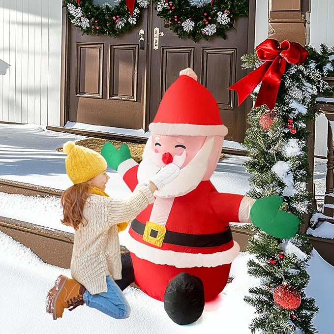 HONGLAND 5FT Christmas Inflatables Sitting Santa Claus with Built-in LED Lights, Outdoor Decorations for Yard Garden, Weatherproof Holiday Decor for Christmas Party