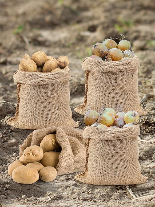 ANPHSIN 4Pcs Breathable Natural Burlap Bags - 14"x20" Reusable Thicken Jute Potato Onion Food Storage Sacks with Rope