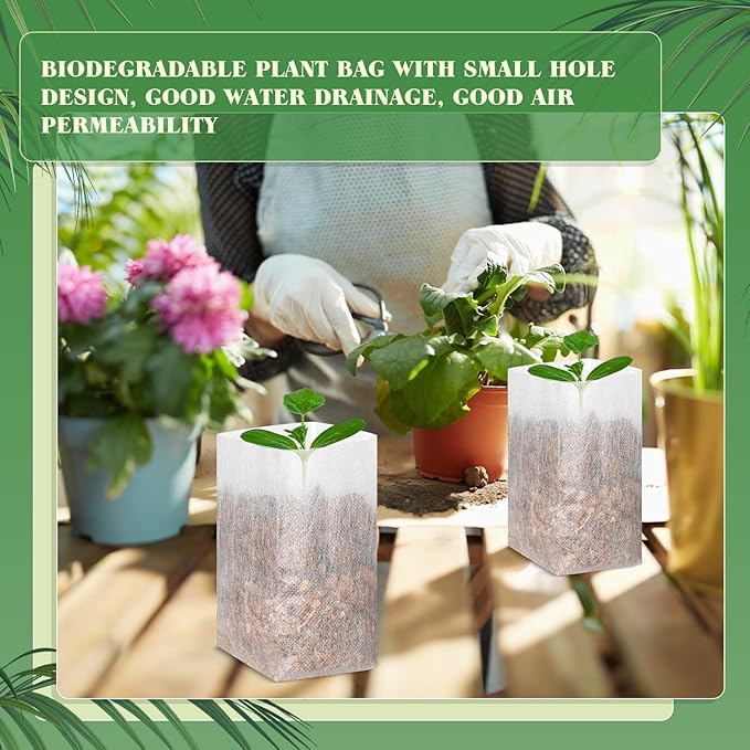 1000 Pcs Nursery Seed Non Woven Plants Nursery Bags 5.9 x 6.3 Inch Fabric Seedling Pots Grow Bags Plants Pouch for Vegetables Flower for Home Garden Greenhouse Supplies