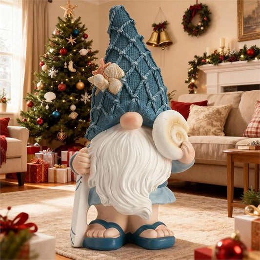 Beach Gnomes Statues,Ocean Gnomes,Nautical Themes Decoration,Beach, Gnome Holding a Surfboard