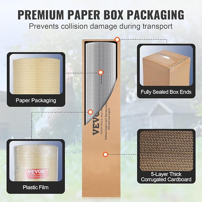 VEVOR Hardware Cloth, 1/4 inch 36in x 50 ft 23 Gauge, Hot Dipped Galvanized Wire Mesh Roll, Chicken Wire Fencing, Wire Mesh for Rabbit Cages, Garden, Small Rodents