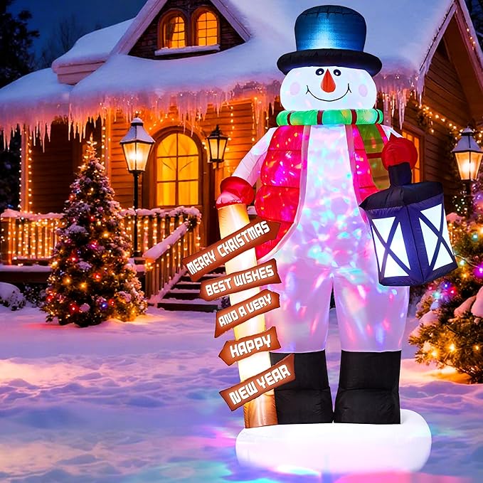 8FT Christmas Inflatable Giant Snowman Outdoor Decorations, Blow Up Snow Man Yard Decor with LED Lights, Magic Hat, Weatherproof Holiday for Gifts Yard Lawn Garden Xmas Party