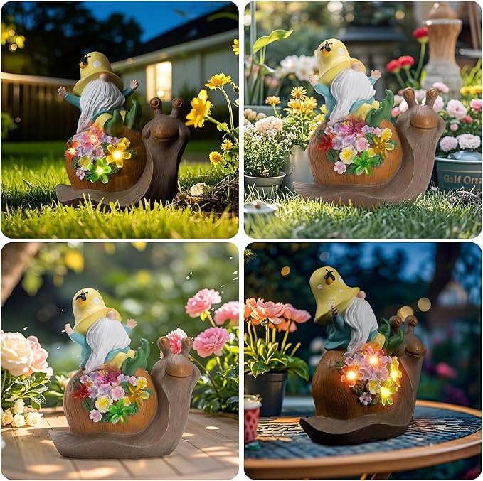 Solar Gnomes Outdoor Snail Garden Statue for Yard with Outdoor Decorations for Patio Mom Gift