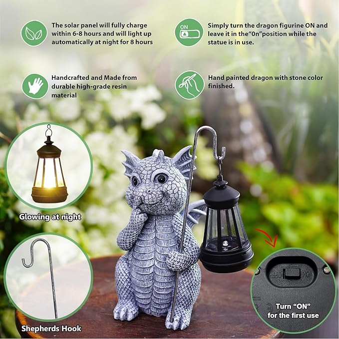Qeeman Garden Decor Statues: Mothers Day Birthday Gifts for Mom Grandma Women Sister Wife Lady Lover - Front Patio Balcony Yard Art Lawn Ornaments Porch Outdoor Outside Decorations (Dragon)