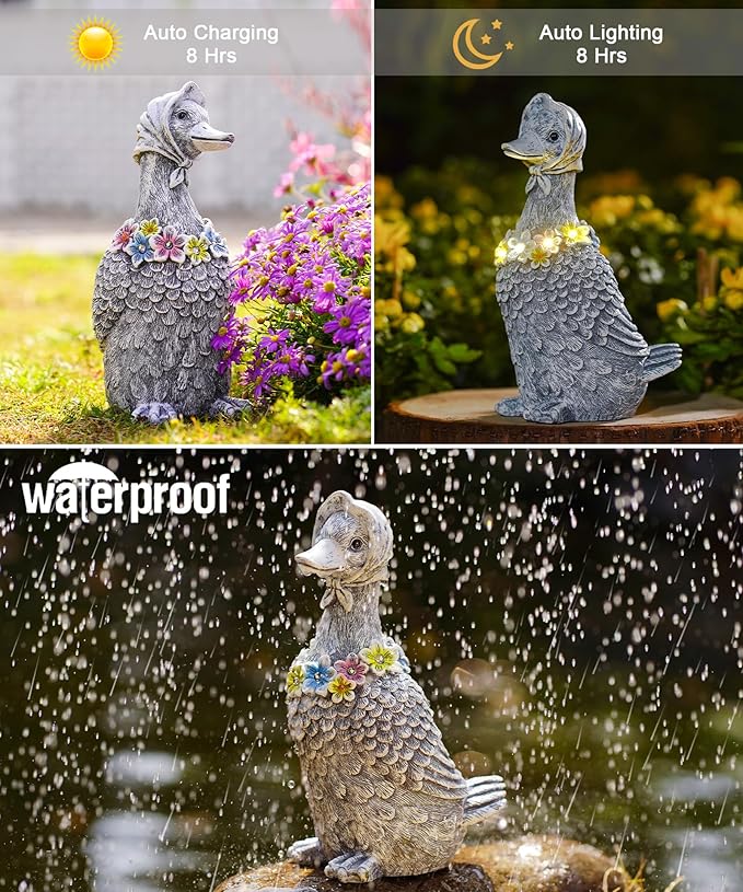 Nacome Solar Goose Outdoor Statues for Garden: Outside Decor with Glowing Flower Clearance for Porch Yard Art Lawn Ornaments Patio Balcony - Birthday Gifts for Women Mom Grandma(Gray)