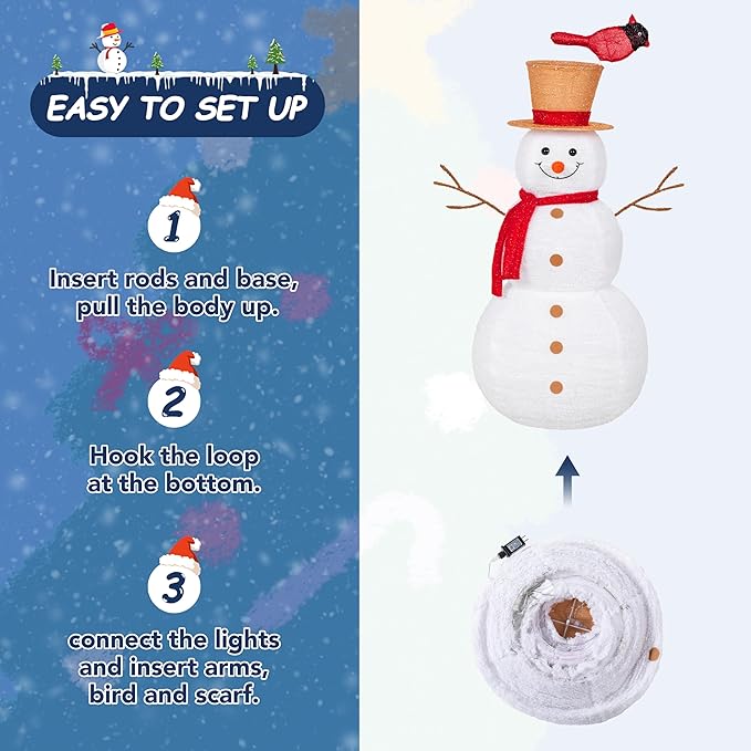 NALONE Lighted Snowman Christmas Decoration, Cool White Collapsible Snowman with LED Lights and Timer for Outdoor Yard Home (4FT)