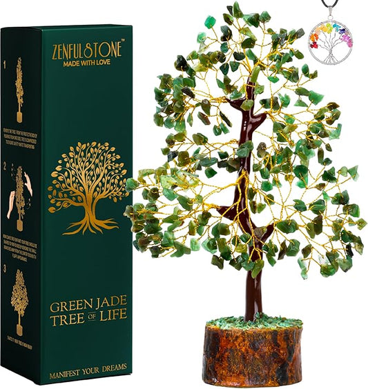 Green Jade Crystal Tree of Life for Luck & Prosperity Decor for Home and Office | Handmade Bonsai for Wealth & Balance and Good Fortune | Perfect Well-Being Gift for Loved Ones