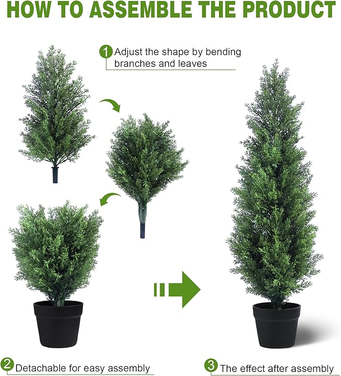 Two 3FT Tall Artificial Evergreen Trees, Beautiful and Realistic Human-Potted False Cypress, an Evergreen Plant for Home Porch Decoration,suitable for interior, office, living room and room decoration