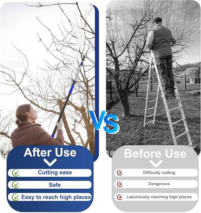 36FT Pole Saw, Telescoping Tree Trimmer with 7-30FT Extension Pole, Manual Branches Pruner for Backyard, Blue