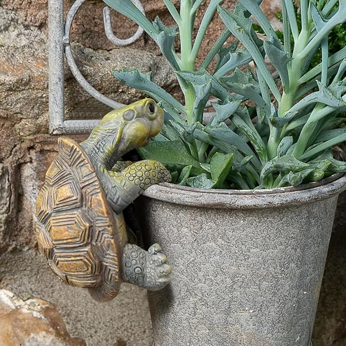 Cute Climbing Tortoise Flower Pot Huggers, Turtle Figurines Plant Decorations for Pots, Resin Turtle Flower Pot Decorations, Fairy Garden Accessories, Fish Tank Planter Edge Craft Decor (Tortoise)