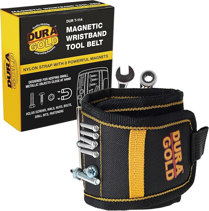Dura-Gold Magnetic Wristband Tool Belt - Nylon Wrist Strap, Powerful Magnets for Holding Fasteners, Screws, Nails, Nuts, Bolts, Drill Bits - Mechanic, Construction, DIY Gadget, Birthday Gift Men, Dads