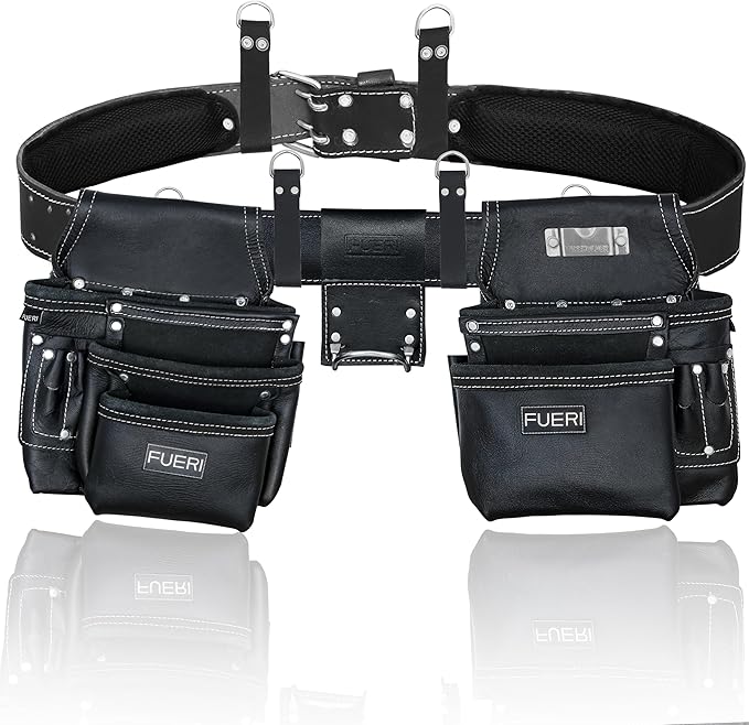 FUERI Leather Tool Belt Bags Pouches Heavy Duty for Men Construction Carpenter Electrician Framer Women Iron Worker