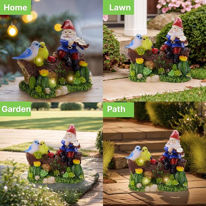 Garden Gnome Statues Decor with Solar Lights, Outdoor Decorations for Yard Porch Lawn Balcony Patio, Housewarming Gifts