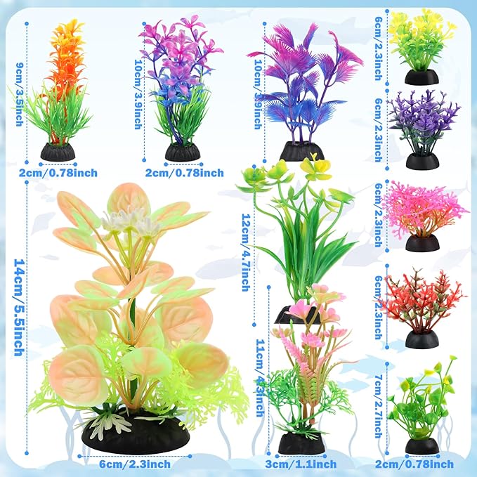 Fish Tank Accessories Aquarium Decorations Plastic Plants, 11cs Small Goldfish Turtle Tank Decorations Artificial Plants, Aquarium Decor Colorful Grass Plant