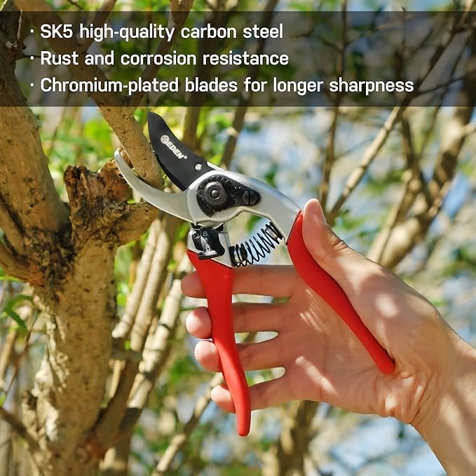 Eden 39002 Adjustable Bypass Pruning Shears, 7/8 inch cutting diameter for Stems and Branches