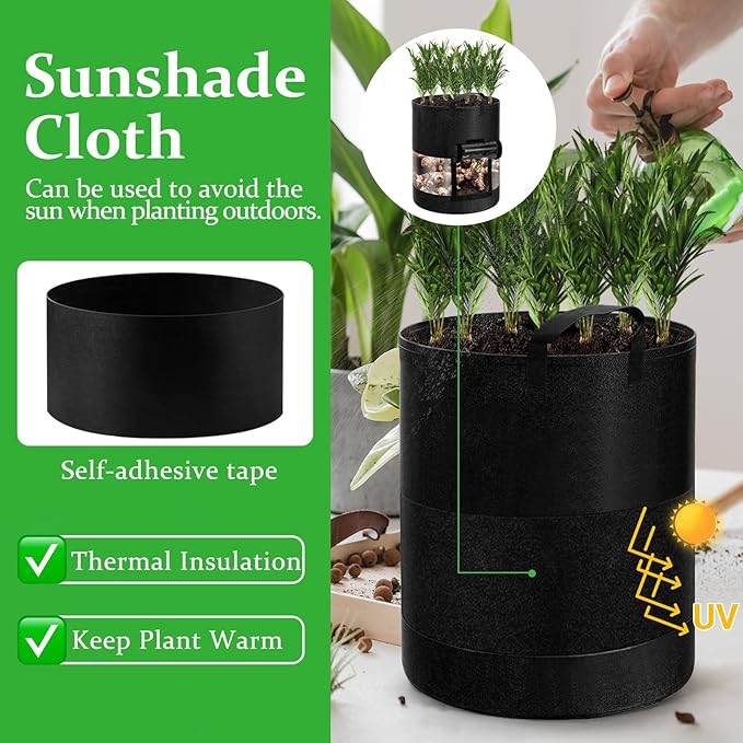 2 Pack 15 Gallon Black Potato Grow Bags with 360° Visible Flap Window,Thickened Potato Planter for Growing Potatoes,320g Heavy Duty Nonwoven Fabric Pots Plant Garden Bags to Grow Vegetables Tomato