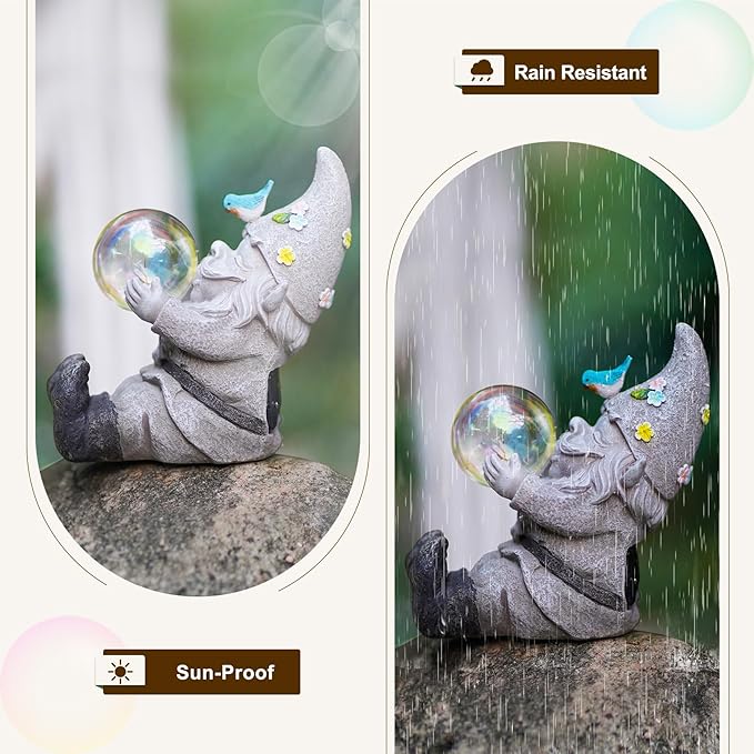 MININOVA Gnomes Garden Statues Outdoor Decor with Solar Lights Waterproof Cute Ornament for Outside Patio Lawn Housewarming Gifts