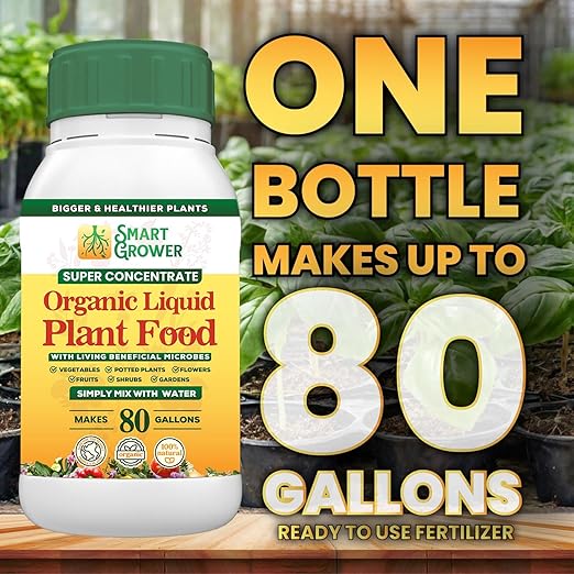 Organic Liquid Plant Food for Indoor Plants & Gardens, Natural NPK Fertilizer w/Beneficial Microbes, Rapid Results, Vegan, Best Value Super Concentrate, Smart Grower, Makes 80 Gallons (16 Fl Oz)