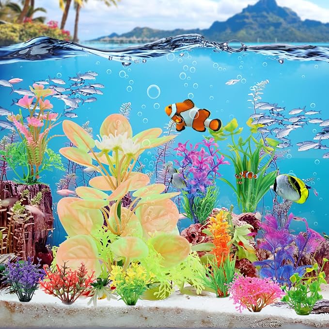 Fish Tank Accessories Aquarium Decorations Plastic Plants, 11cs Small Goldfish Turtle Tank Decorations Artificial Plants, Aquarium Decor Colorful Grass Plant