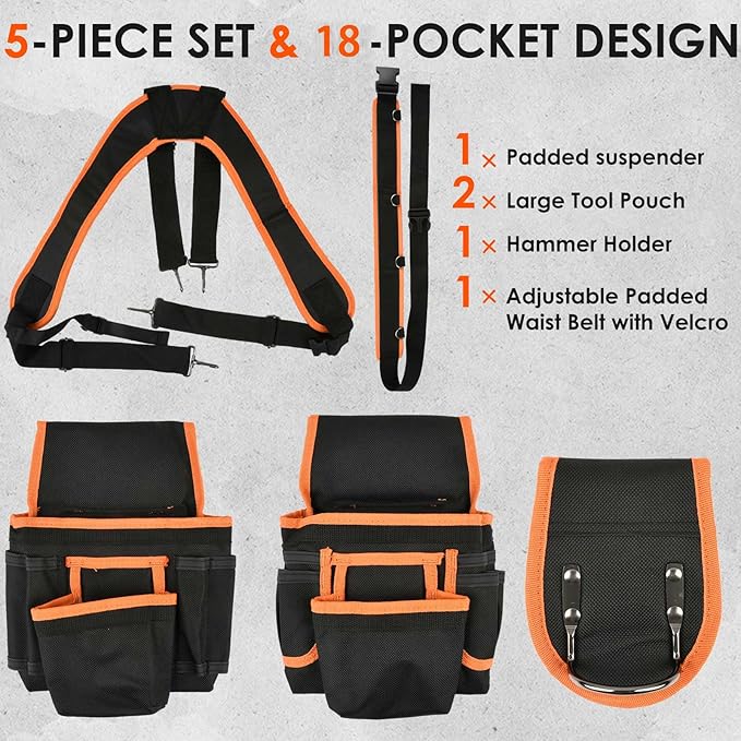 OTYMIOW Construction Tool Belt for Men, Detachable & Adjustable Carpenter Tool Belt, Morrales De Construccion for Framers Carpenter Electrician Construction(33.4''-66.9'')
