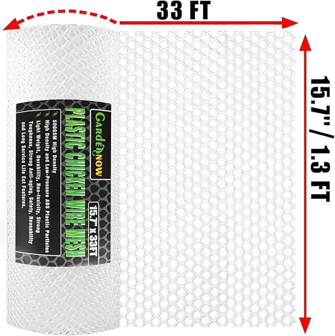 Upgraded 15.7IN x 33FT ABS Plastic Chicken White Wire Fence Mesh, Poultry Fencing, Hexagonal Fencing Wire for Gardening, Construction Barrier Netting, Chicken Wire Frame Crafts, Floral Netting