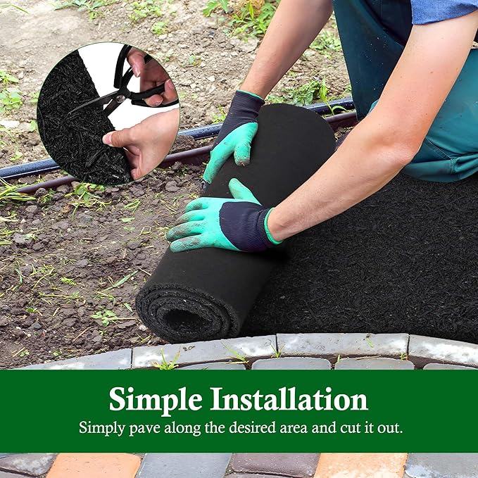 Nisorpa 8' x 2' Black Mulch Mat, Recycled Rubber Mulch Mat Garden Barrier Garden Edging Border Mat Rubber Mulch for Landscaping Outdoor