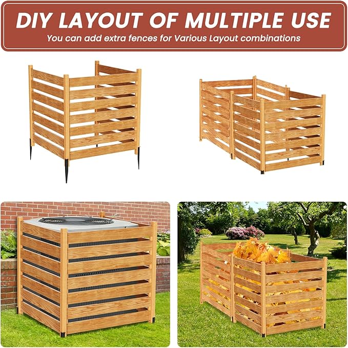 LILYPELLE 36in W x 36in H Air Conditioner Fence, 3 Panels Outdoor Wood Fence Privacy Screen with Planter Box, Outside Trash Can Pool Equipment Enclosure Panels Decorative Fences