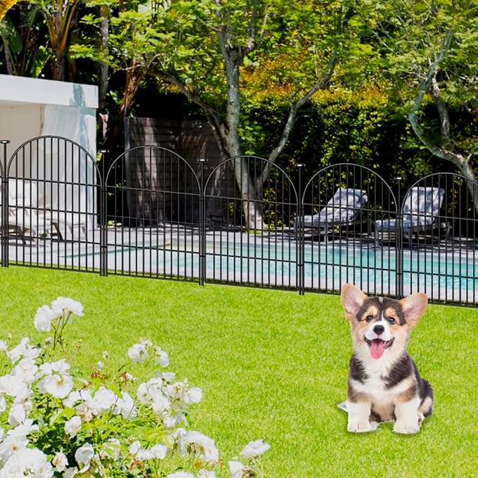 Garden Fence Border 36 in(H) x8.8 Ft(L), 4 Panels Dog Fence Outdoor for Yard, Tall Garden Animal Barrier Fence with Gate, Arched Rustproof Metal No Dig Fence, Flower Bed Fencing
