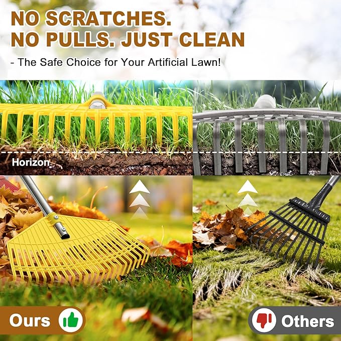 Garden Rake for Leaves - Extra Wide 17" Leaf Rake,Lightweight Long Handle for Women Seniors Kids Effortless Clean-Up,23 Non-Clog Flexible Tines for Lawn-Friendly,65” Adjustable Plastic Rakes for Yard