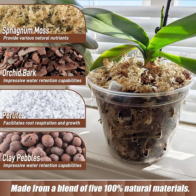 Orchid Bark Potting Mix 29 Quart, Mix Pine Bark, Organic Perlite, Sphagnum Moss and Leca Clay Pebbles for Plants, Orchid Fertilizer Garden Soil for Root Development