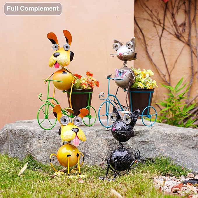 Solar Dog Statue Lights Outdoor Metal Yard Art - Funny Puppy Statue for Garden Patio Decor Lawn Ornaments(Sitting Dog)