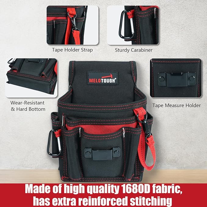 MELOTOUGH Electrician Tool Pouch with Belt Clip, 2 Inch Heavy Duty Work Belt Set for Men, Utility 13 Pockets Tool Pouch for Contractors & Roofing, Adjustable Carpenter Organizer Set