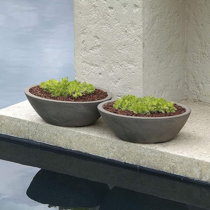 Crescent Garden Delano Oval Planter Bowl, Succulent Garden, Unique Indoor/Outdoor Double-Walled Plant Bowl with Plug- Oval Shape - 30" L x 21" W x 10" H (Midnight Blue)