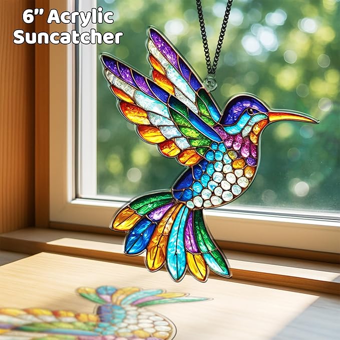 2 Cardinal Hummingbird Acrylic Suncatchers, Bird Window Hanging Ornaments, Fall Decorations for Home, Gifts for Bird Lovers, Women, Friends, Memorial Keepsake SS351