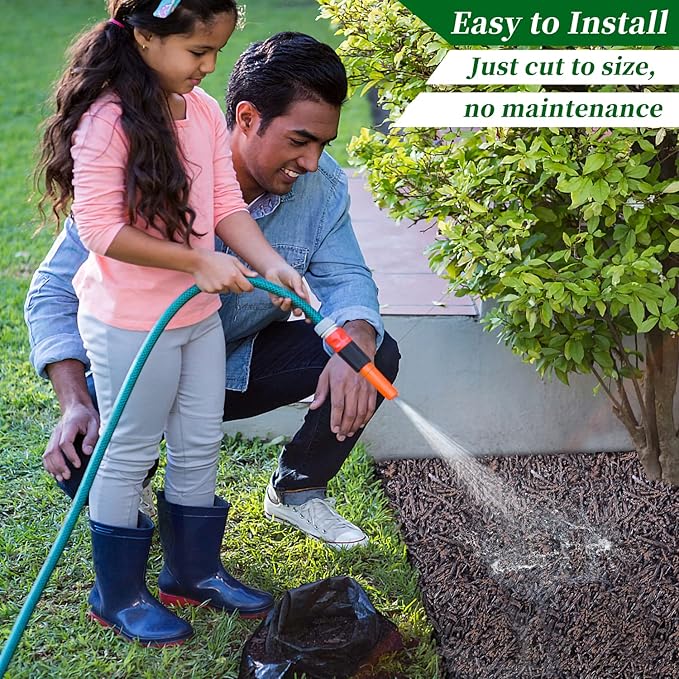 Rubber Mulch for Landscaping 4 Pack 120“ L x 4.5”W Recycled Garden Edging Border Mat Natural Looking Permanent Garden Mulch Barrier for Plants Vegetables & Flowers 60 U-Shaped Steel Stakes