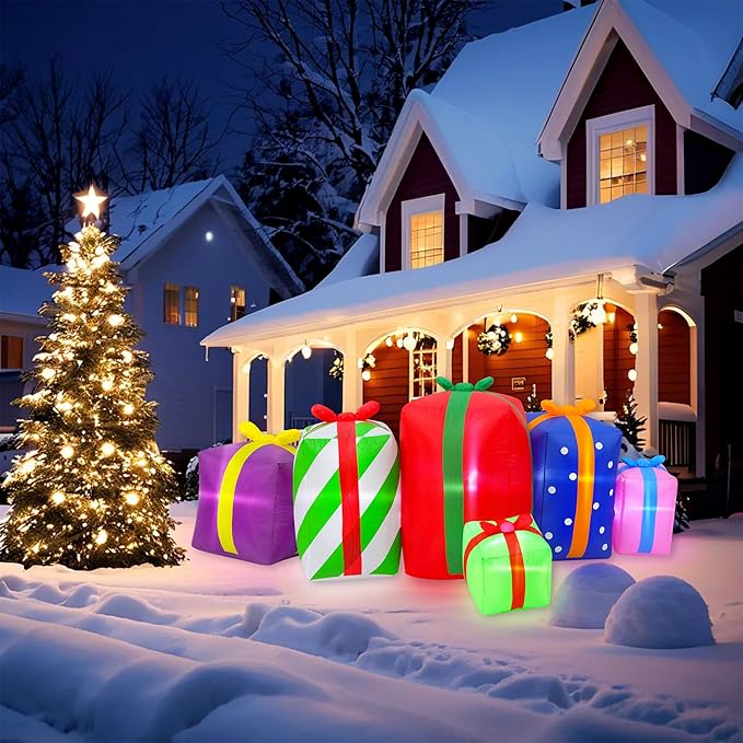 9FT Long Christmas Inflatables Gift Boxes Outdoor Decoration, Indoor Blow Up Lighted Party Decoration, Blow Up Decor with Built-in LED Lights Suitable for Lawn/Yard/Garden/Porch
