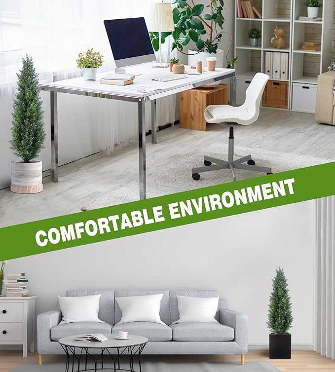 Two 3FT Tall Artificial Evergreen Trees, Beautiful and Realistic Human-Potted False Cypress, an Evergreen Plant for Home Porch Decoration,suitable for interior, office, living room and room decoration