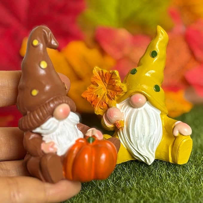 Set of 4 Guardian Gnome Figurines for Good Luck - Autumn Harvest with Pumpkins & Maple Leaf, Thanksgiving & Christmas Home Protection Decor, Farmhouse Centerpiece for Mantel